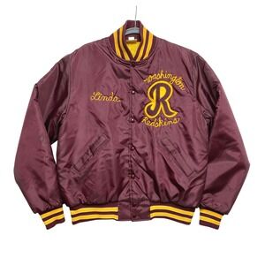 Vintage Washington Redskins Satin Varsity Jacket Mens Medium Burgundy 80s Birdie